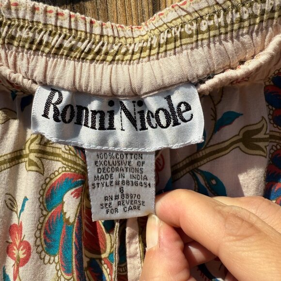 Vintage Prairie Midi Skirt 90s Ronnie Nicole Floral Beaded Flared | Size M/L - Picture 10 of 12